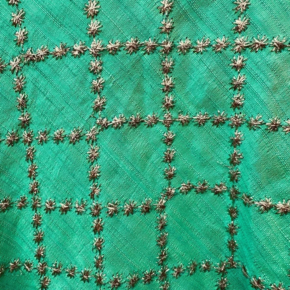 Formal raw silk Anarkali Indian gown green embroidered beaded wedding full skirt